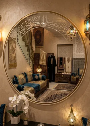 مرآة دائرية بنقوش عربية وهوية روحانية